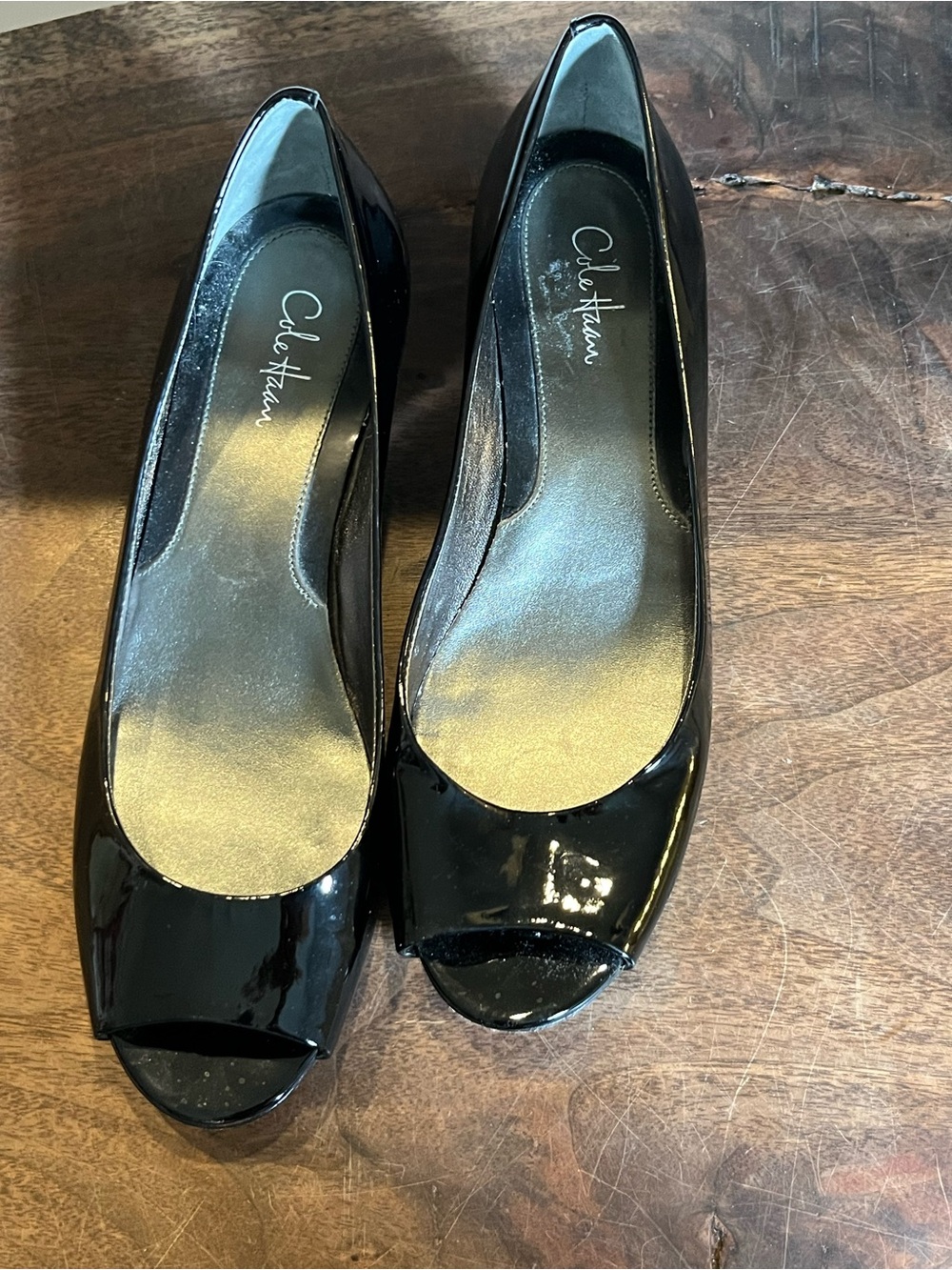 Cole Haan Nike Air Black Patent Rounded Peep-Toe Flats 7.5